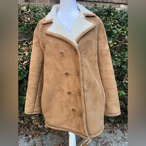 Westbound Women's Size Large Tan Fleece Lined Double-Breasted Coat